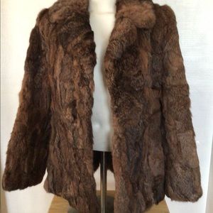Vintage Genuine Rabbit Fur Coat Sz M Brown